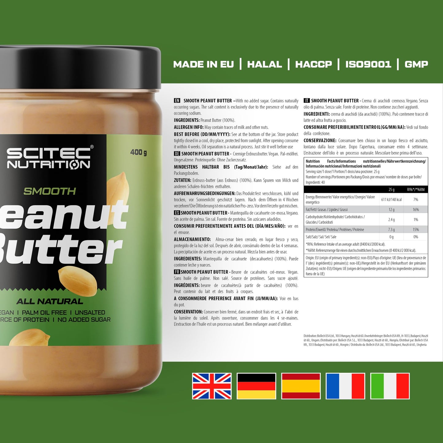 Scitec Nutrition Peanut Butter - Senza olio di palma - Vegano - A basso contenuto di sale - Fonte di proteine - A basso contenuto di zuccheri - Potenziamento energetico naturale, 1 kg, Crunchy