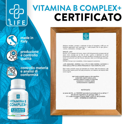 Vitamina B Complex Alto Dosaggio 365 Compresse PiuLife® Vitamina B6 B1 B2 B3 Niacina, B5, B8 Biotina, B9 Acido Folico, Vitamina B12, Vitamine Gruppo B Total Energia Capelli Difese Immunitarie