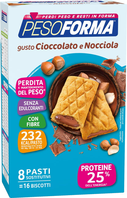 Pesoforma Biscotti Lampone e Mela, Pasto sostitutivo proteico, Per rimettersi in forma con gusto, Solo 219 calorie, Nuovo formato, 16 biscotti, 8 pasti sostitutivi