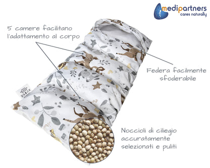 Medi Partners Cuscino Termico noccioli ciliegio 60x20cm 800g 100% Cotone 5 Camere Grande Terapia del freddo Federa sfoderabile (Stelle)