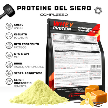 Whey Proteine Complesso - 1000 g (Gelato alla vaniglia) - Con contenuto isolato - Proteine in polvere solubili istantanee con BCAA ed EAA - German Elite Nutrition