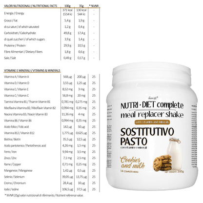 PASTO SOSTITUTIVO NUTRI DIET complete al gusto di LATTE e BISCOTTI Line@diet | 500g, 14 PASTI completi | ricco di vitamine e minerali