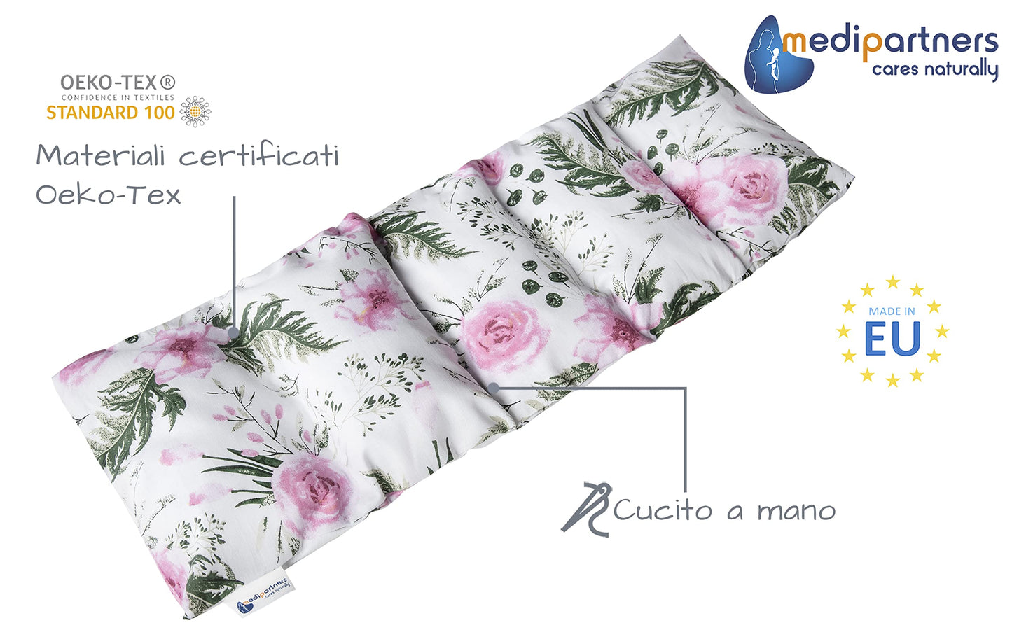 Medi Partners Cuscino Termico noccioli ciliegio 60x20cm 800g 100% Cotone 5 Camere Grande Terapia del freddo Federa sfoderabile (Stelle)