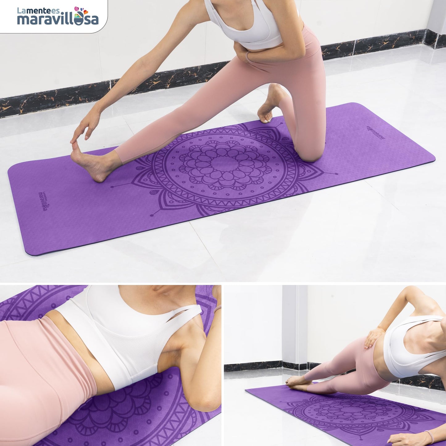 LA MENTE ES MARAVILLOSA - Tappetino per Yoga, Pilates, Fitness o Altri Sport, Tappetino Antiscivolo in TPE con Borsa a Tracolla, Tappetino da Allenamento 183 x 61 cm