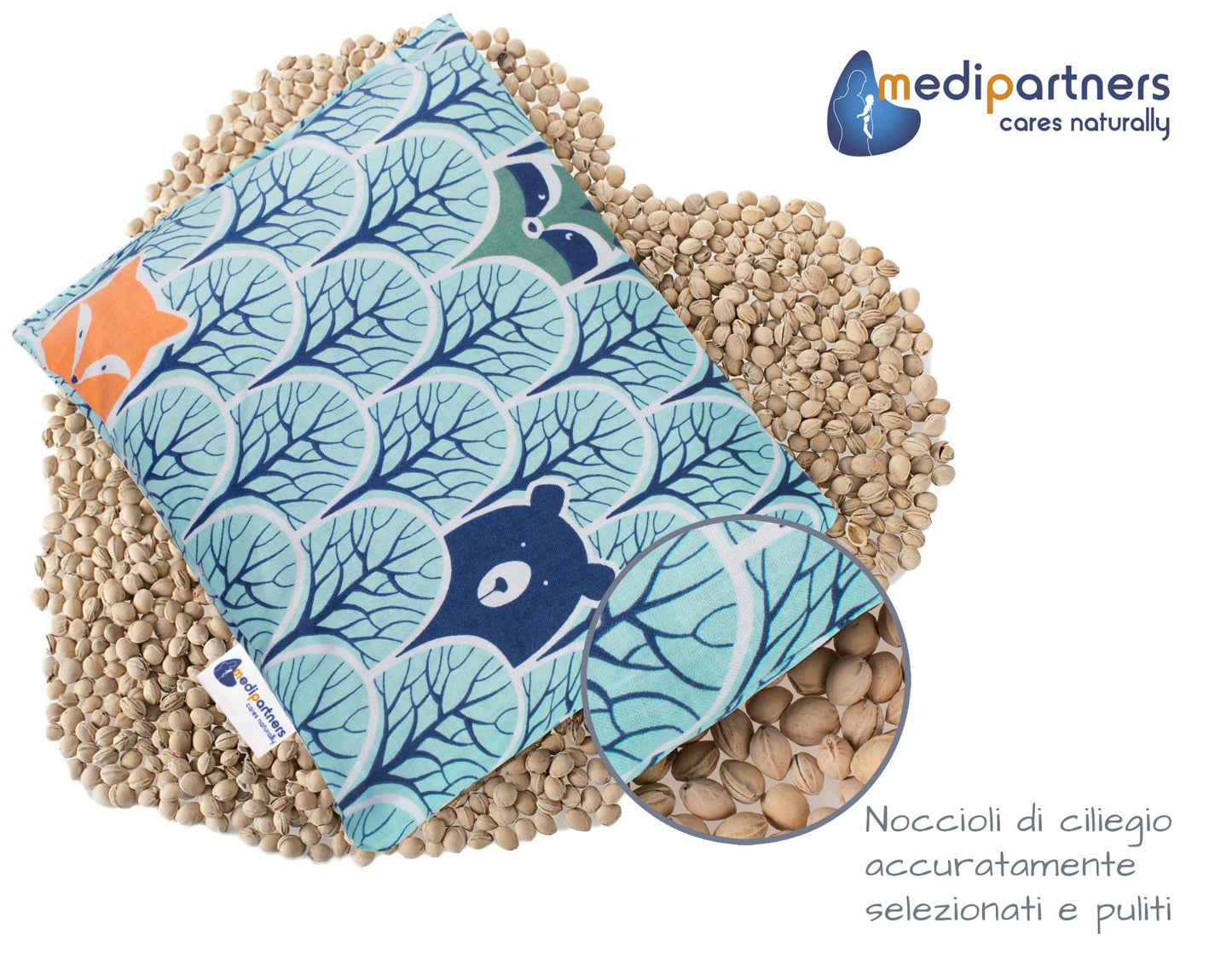 Medi Partners Cuscino termico con noccioli di ciliegia grande 500g rettangolare 20x25cm 100% cotone per terapia del freddo e del calore