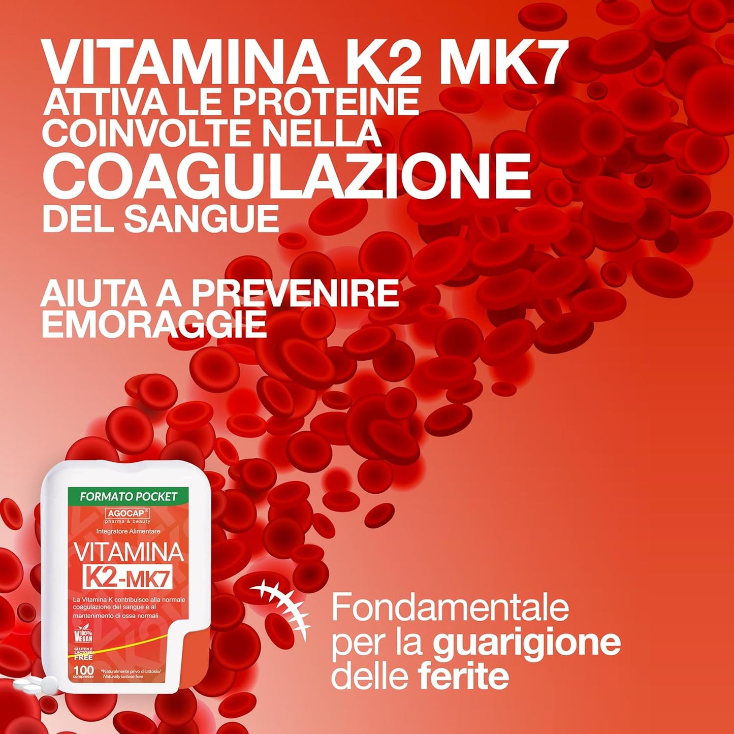 Vitamina K2 MK7 - ALTO DOSAGGIO. Vitamina K2, Menachinone 200mg. Vitamina K, per una Normale Coagulazione del Sangue e al Mantenimento di Ossa Normali. K2, MK7 All Trans 97% - Made in Italy, Agocap