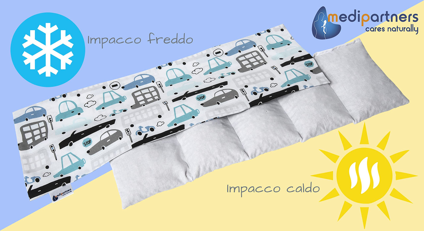 Medi Partners Cuscino Termico noccioli ciliegio 60x20cm 800g 100% Cotone 5 Camere Grande Terapia del freddo Federa sfoderabile (Stelle)