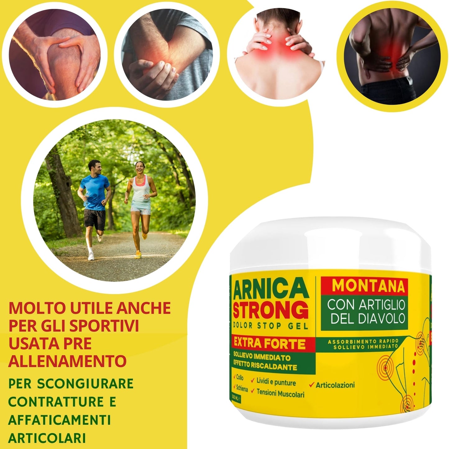 Arnica gel Forte - Arnica Per Cavalli Uso Umano 99% e Artiglio Del Diavolo forte crema riscaldante muscoli sportiva per massaggio cervicale e lombare-ImmunoSTRONG