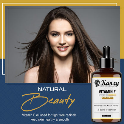 Kanzy Olio di Vitamina E per il Viso, Capelli, Unghie e Pelli 100% Naturale d-Alfa-Tocoferolo, 60 ml Vitamin E Oil Olio Antietà Contro le Rughe Olio ideale per Uomini e Donne