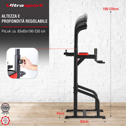 Ultrasport Power Tower, stazione per pull-up e dip, torre fitness, regolabile in altezza, home gym, torre di forza, regolabile fino a 150 kg di peso dell'utente