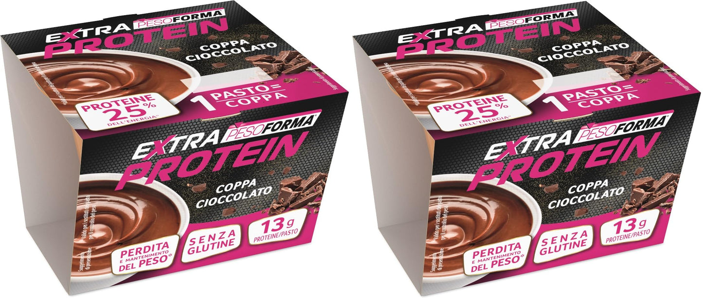 PESOFORMA - EXTRA PROTEIN - Coppa gusto cioccolato - Pasto sotitutivo proteico per il controllo del peso - 13g di proteine per pasto - Con vitamina D, vitamina C, vitamina E, magnesio - 210g