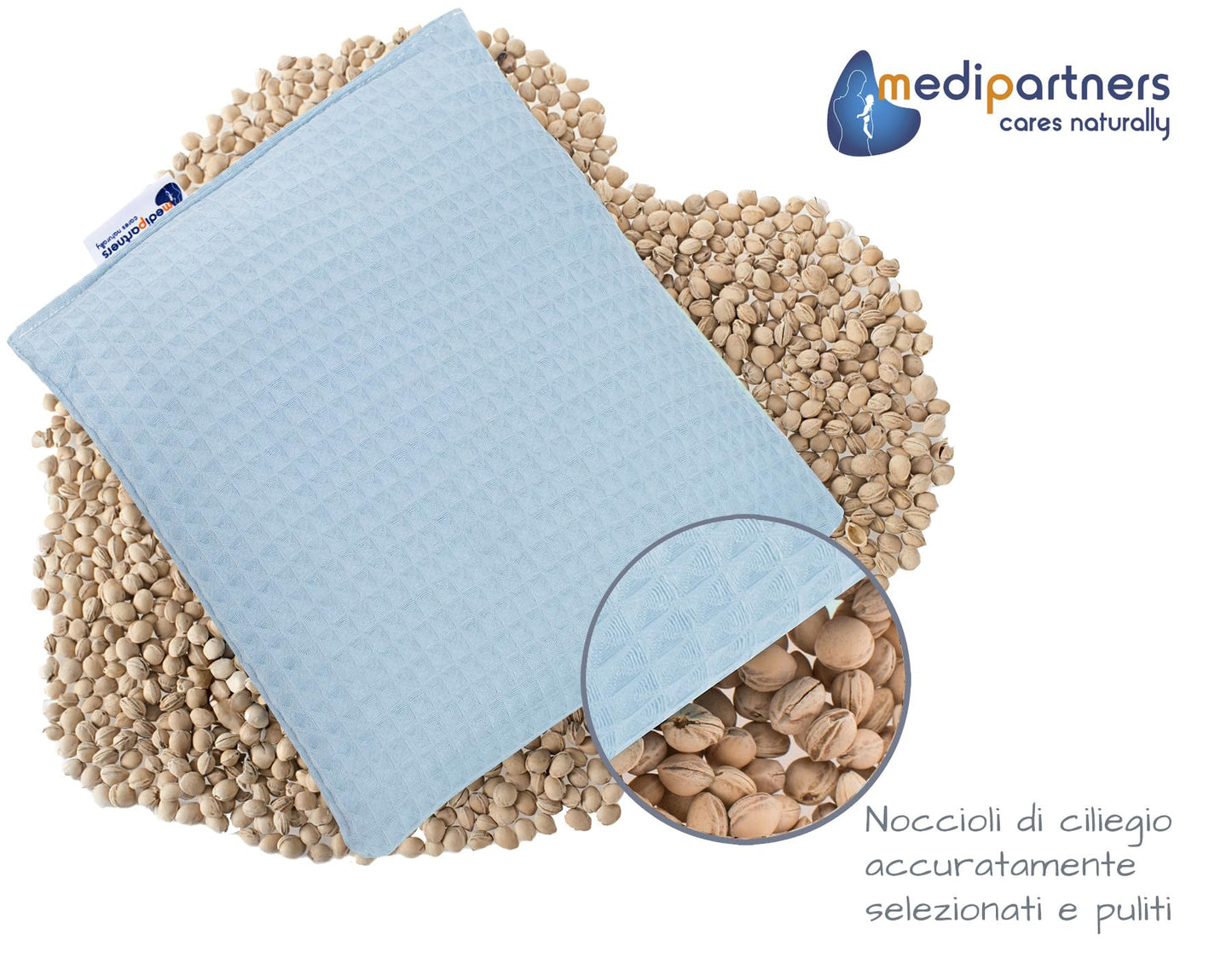 Medi Partners Cuscino termico con noccioli di ciliegia grande 500g rettangolare 20x25cm 100% cotone per terapia del freddo e del calore