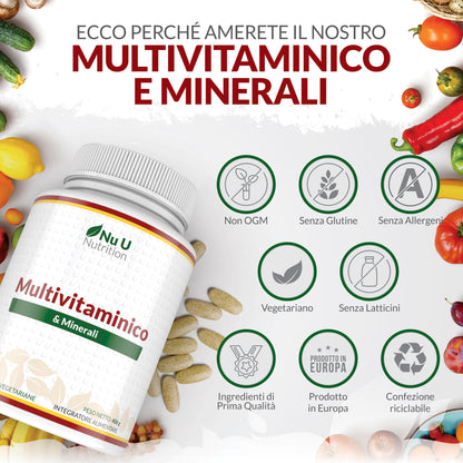 Multivitaminico Completo - 365 Compresse (1 Anno di Scorta) - 25 Vitamine e Minerali per Uomo e Donna - Adatto ai Vegetariani - Integratore Nu U Nutrition