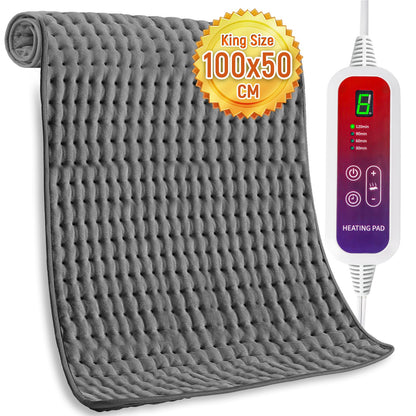 Mefine Termoforo 100x50cm, Extra Grande Termoforo Elettrico con 6 Impostazioni di Calore e 4 Timer, Riscaldamento Rapido Cuscino Termico Elettrico per Schiena Spalle Cervicale Lombare, Lavabile