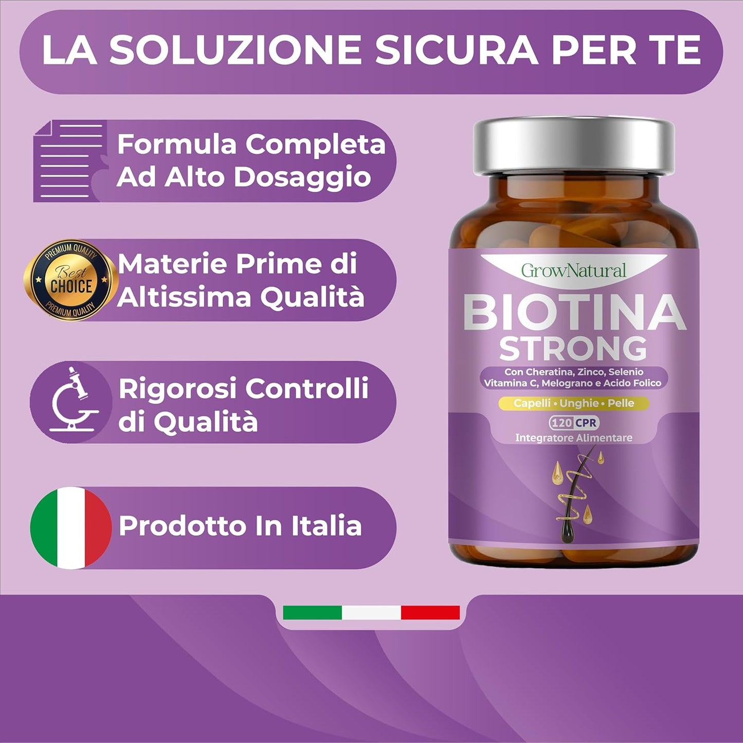 PREZZO LANCIO - Integratori per Capelli - Biotina Cheratina e Zinco - Vitamine per Crescita Capelli e anticaduta Donna e Uomo - 120 Compresse con Melograno, Vitamina C, Acido Folico e Selenio