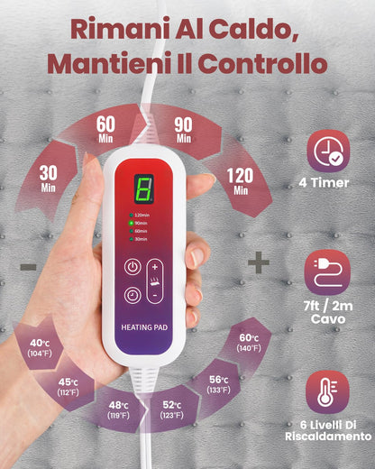 Mefine Termoforo 100x50cm, Extra Grande Termoforo Elettrico con 6 Impostazioni di Calore e 4 Timer, Riscaldamento Rapido Cuscino Termico Elettrico per Schiena Spalle Cervicale Lombare, Lavabile