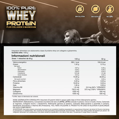 Healthy FUSION Whey protein 100% pura | Proteine whey + collagene + magnesio | Proteine del siero di latte isolate per lo sviluppo muscolare | Massa muscolare pulita | 1000 g (Cioccolato)