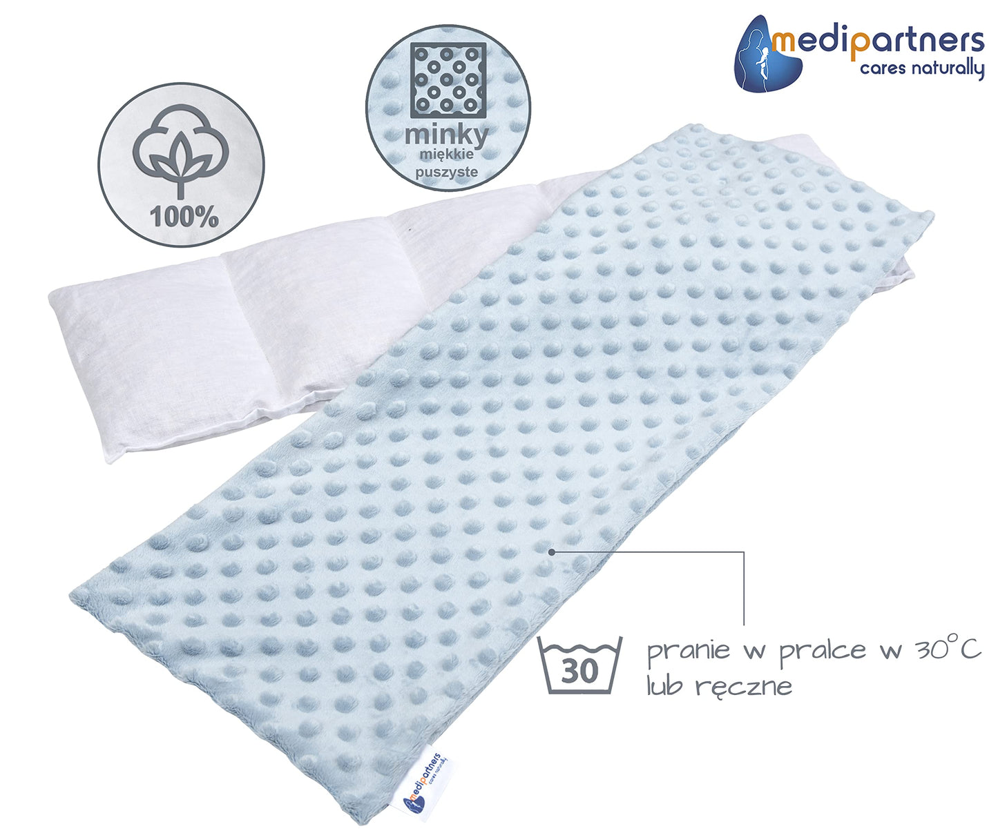 Medi Partners Cuscino Termico noccioli ciliegio 60x20cm 800g 100% Cotone 5 Camere Grande Terapia del freddo Federa sfoderabile (Stelle)