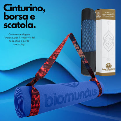 biomundus tappetino yoga antiscivolo + cinghia per lo Yoga + linee di posizione+ borsa tappetino fitness pieghevole tappetino palestra casa tappeto yoga mat