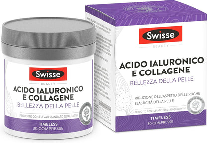 SWISSE Collagene e Acido Ialuronico - Collagene Integratore Donna Uomo con Vitamina C, E, Rame Protegge dallo Stress Ossidativo per Pelle Elastica, Integratori Attenua Rughe 30 Compresse Made in Italy