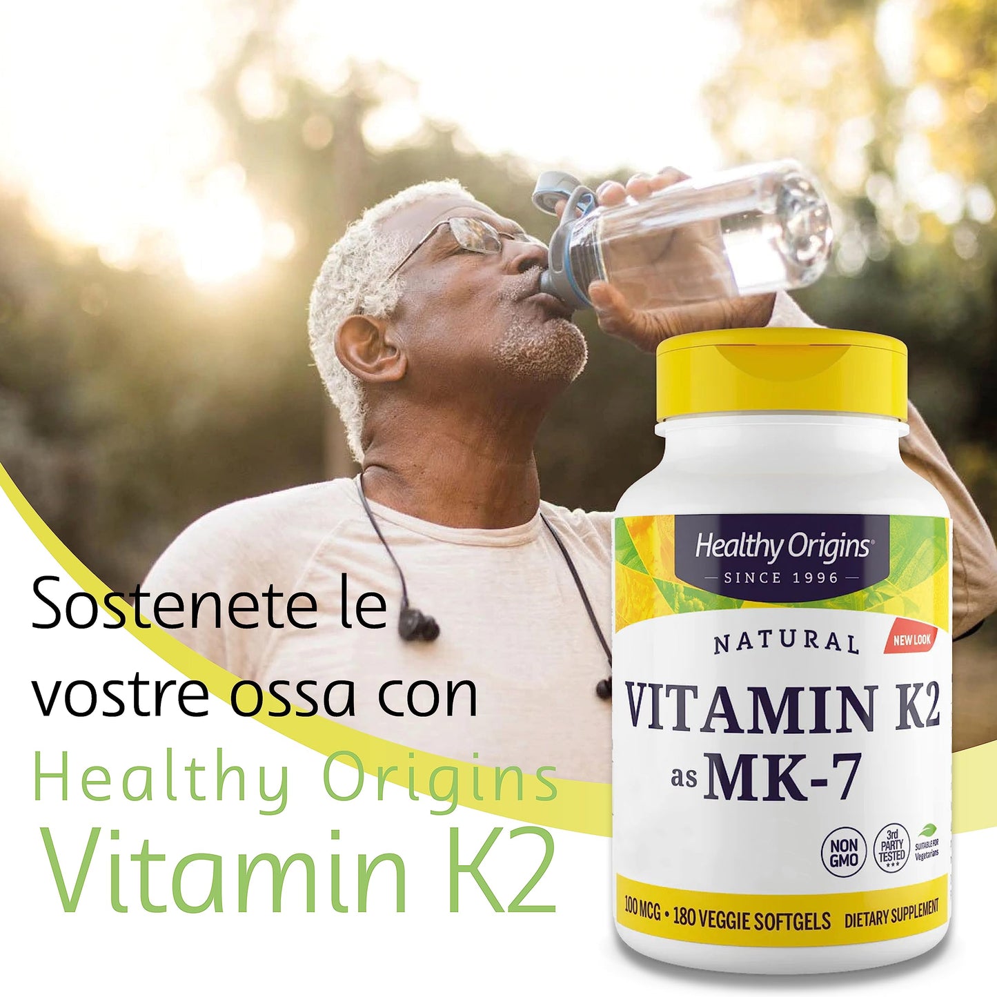 Healthy Origins, Vitamina K2 come MK7, 100mcg per dose giornaliera, 180 Capsule, Testato in Laboratorio, Altamente Dosato, Senza Glutine, Senza Soia, non OGM, Vitamina K