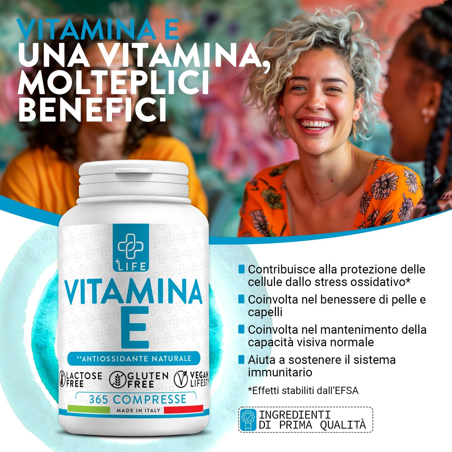 Vitamina E Pura 365 Dosi PiuLife® 60mg Per Compressa 89UI, Integratore Vitamina E Per Viso Pelle, Occhi Vista, Vitamine Per Capelli, Benessere Antiossidanti Integratori