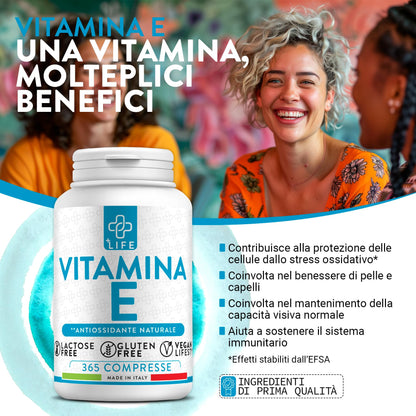 Vitamina E Pura 365 Dosi PiuLife® 60mg Per Compressa 89UI, Integratore Vitamina E Per Viso Pelle, Occhi Vista, Vitamine Per Capelli, Benessere Antiossidanti Integratori