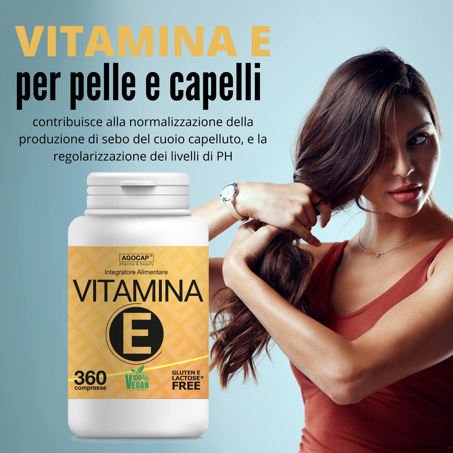 Vitamina E, 360 compresse | Prodotto in Italia, alto dosaggio | Vitamina E pura, massimo dosaggio consentito dalla normativa Italiana | Agocap, integratore vitamina e, tocoferolo puro