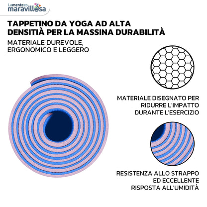 LA MENTE ES MARAVILLOSA - Tappetino per Yoga, Pilates, Fitness o Altri Sport, Tappetino Antiscivolo in TPE con Borsa a Tracolla, Tappetino da Allenamento 183 x 61 cm