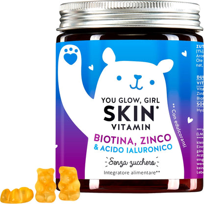 Bears with Benefits Orsetti gommosi Hyaluron - Pelle luminosa con 100 mg di acido ialuronico ad alto dosaggio, vitamina C, zinco, biotina - 60 pezzi - gommose vitaminiche senza zucchero