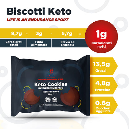 Daily Endurance - 24 Biscotti Keto Senza Zucchero Chetogenici | 540g - 0,7g Carboidrati - Ghiaccioli al Cioccolato | Spuntini | Proteiche Cibo Low Carb & Paleo