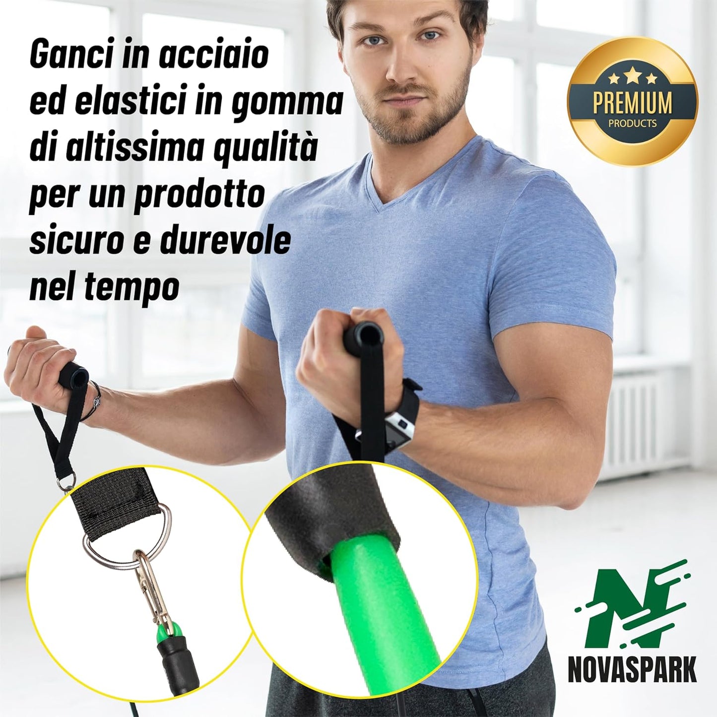 Set 5 Elastici Palestra Con Cinghie Di Ancoraggio, Allenamento Di Forza Professionale, Pilates, Yoga. Attrezzi Palestra Casa