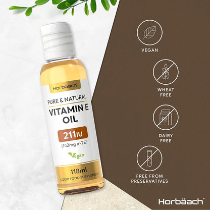 Vitamina E Olio Puro 211 IU | 236 ml (2 x 118 ml) | Liquido vegano per capelli pelle unghie | di Horbaach