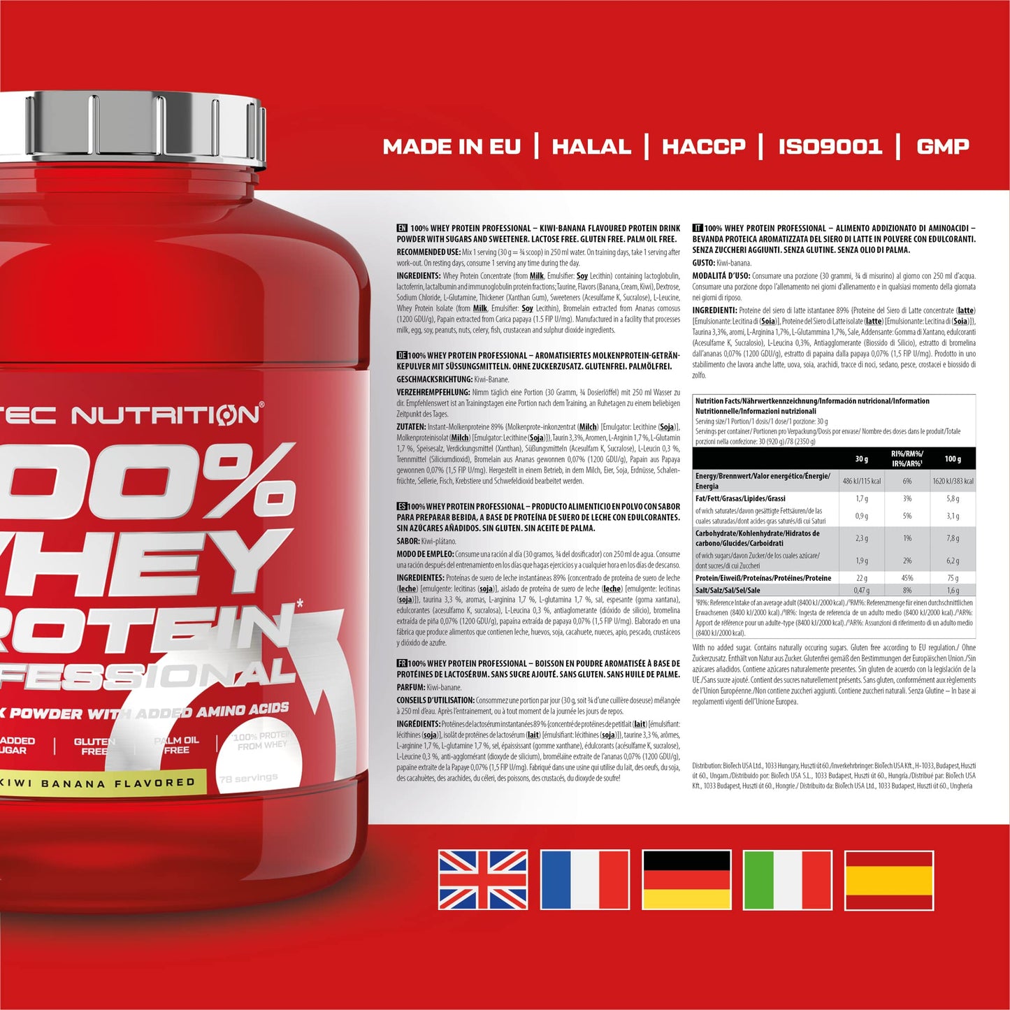 Scitec Nutrition 100% Whey Protein Professional - Potenziato con aminoacidi extra ed enzimi digestivi - Senza glutine - Senza olio di palma, 2.35 kg, Cioccolato