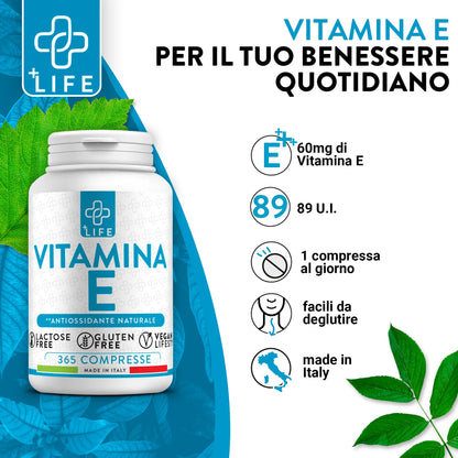 Vitamina E Pura 365 Dosi PiuLife® 60mg Per Compressa 89UI, Integratore Vitamina E Per Viso Pelle, Occhi Vista, Vitamine Per Capelli, Benessere Antiossidanti Integratori