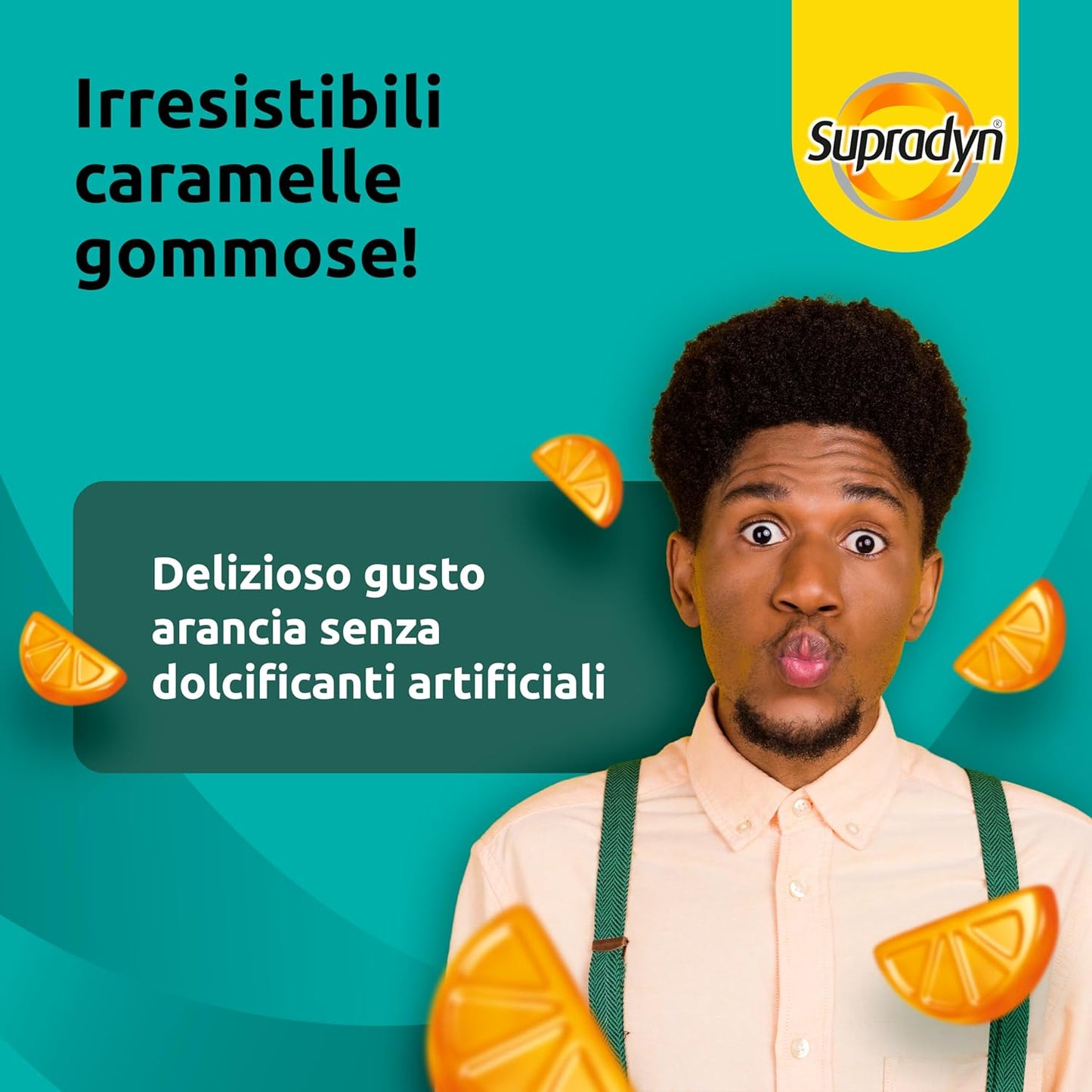 Supradyn Difese Gummy Multivitaminico Caramelle, Integratore Multivitaminico Difese Immunitarie Adulti con 7 Vitamine e Zinco, Vitamina D, Vitamina C, 120 Vitamine Gommose Gusto Arancia