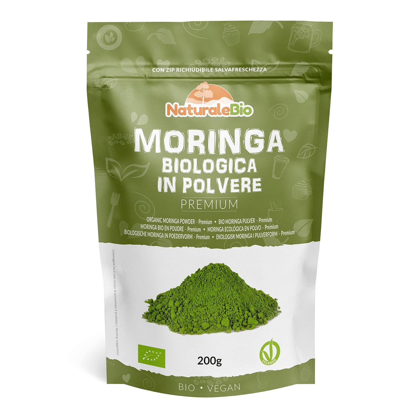 Moringa Oleifera Bio in Polvere - Qualità Premium - 400g. Biologica, Naturale e Pura. Foglie Raccolte dalla Pianta di Moringa Oleifera. NaturaleBio