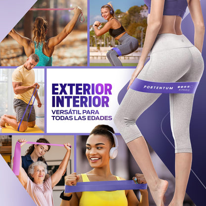 PORTENTUM elastici fitness, set di 5 fasce elastico fitness. Comoda e resistente bande elastiche fitness. Fascia elastica fitness, elastici palestra