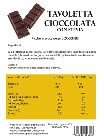 20 Tavolette di CIOCCOLATA PROTEICA zero ZUCCHERI Line@diet | cioccolata PROTEICA da MORDERE con STEVIA | 35 gr | ideale per FASE 1