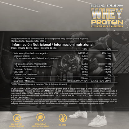 Healthy FUSION Whey protein 100% pura | Proteine whey + collagene + magnesio | Proteine del siero di latte isolate per lo sviluppo muscolare | Massa muscolare pulita | 1000 g (Cioccolato)