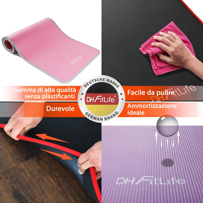 DH FitLife Tappetino da allenamento per fitness, tappetino sportivo, 183 x 61 x 1 cm, extra resistente agli strappi, tappetino da yoga antiscivolo e spesso, tappetino da allenamento