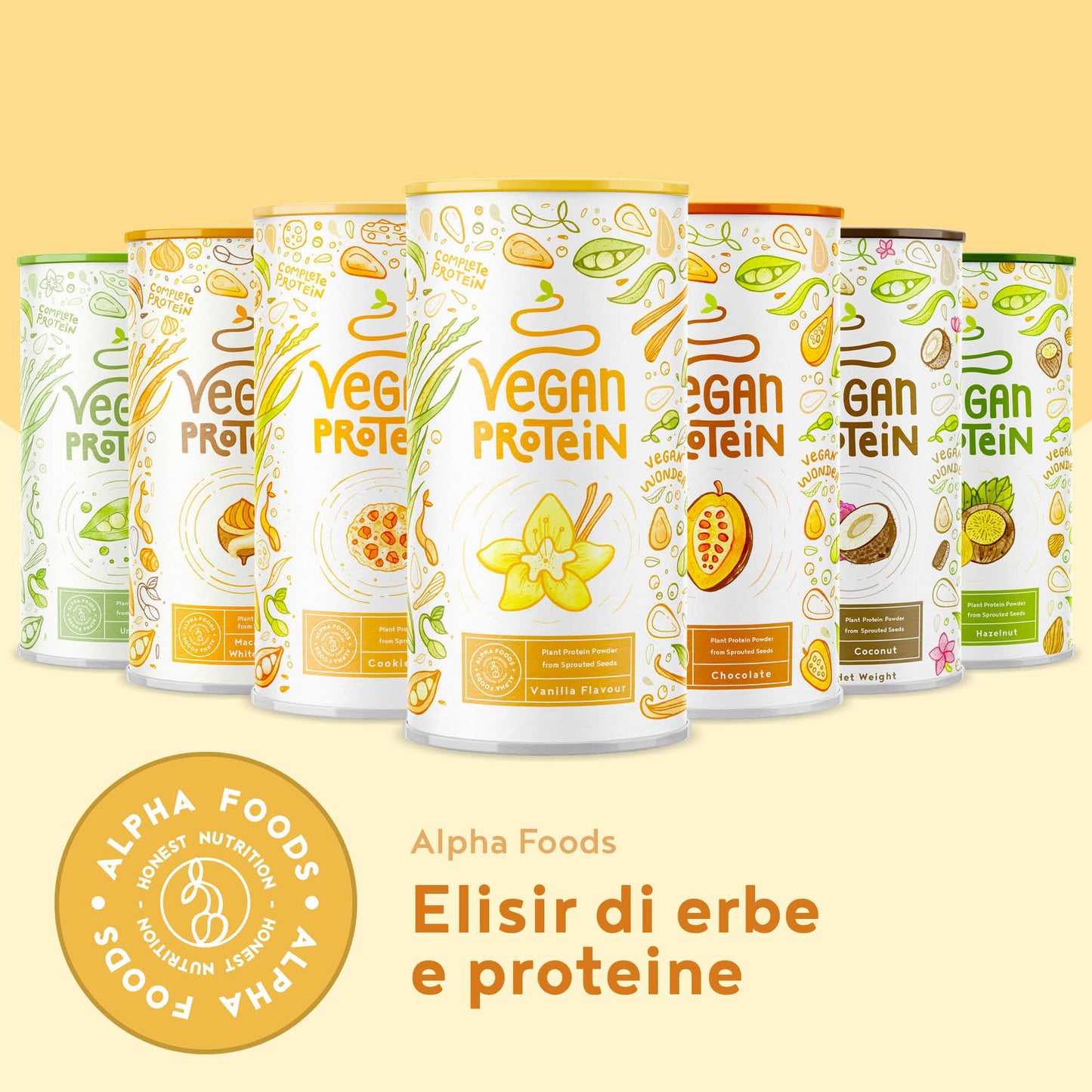 Proteine in Polvere Vegane | Gusto Cioccolato | 21g Proteine | Proteine Vegetali Isolate in Polvere di Pisello, Riso, Girasole e Soia | Massa Muscolare | 1.2kg Vegan Protein Powder | Alpha Foods