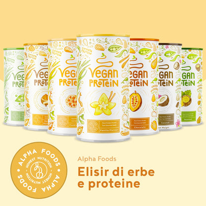 Proteine in Polvere Vegane | Gusto Cioccolato | 21g Proteine | Proteine Vegetali Isolate in Polvere di Pisello, Riso, Girasole e Soia | Massa Muscolare | 1.2kg Vegan Protein Powder | Alpha Foods