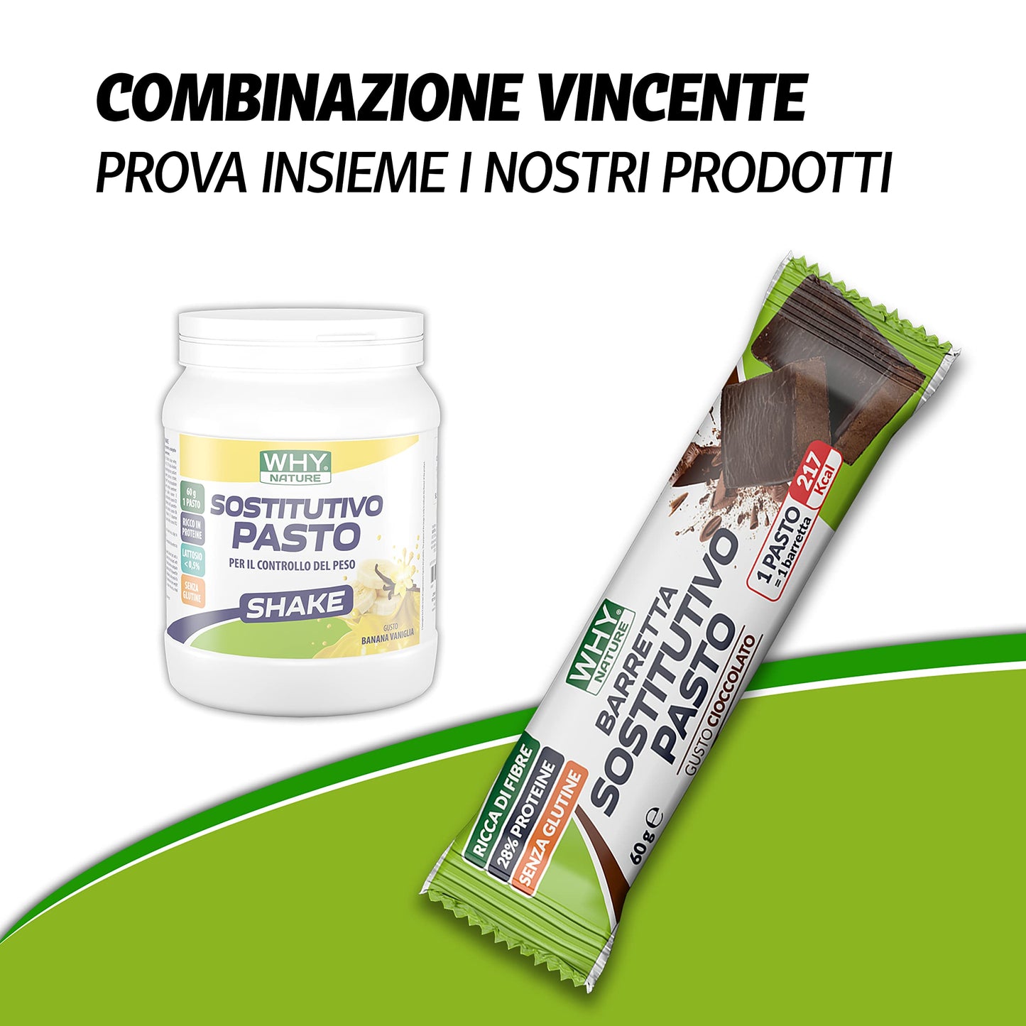 WHY NATURE SOSTITUTIVO PASTO - Sostitutivo Pasto - A Base di Proteine del Latte in Polvere, Carboidrati, Vitamine e Minerali - Senza Glutine - Gusto Banana Vaniglia - 480 Gr