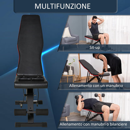 HOMCOM Panca Multifunzione 2 in 1 con Inclinazione Regolabile, Panca per Addominali e Pesi Imbottita con Corde Elastiche per Casa e Palestra, Nero