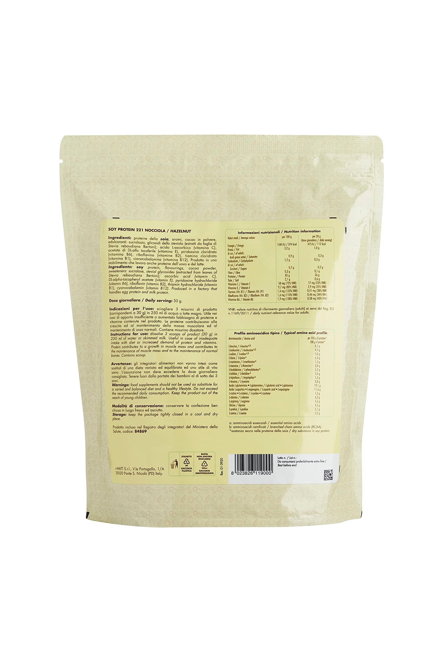 +WATT SOY PROTEIN 221 750 GR Nocciola