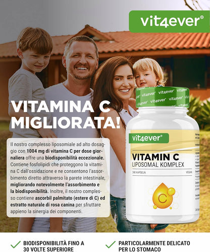 Vitamina C liposomiale - 240 capsule vegane - Premium: altamente dosata con 1000 mg di vitamina pura al giorno - Biodisponibilità particolarmente elevata