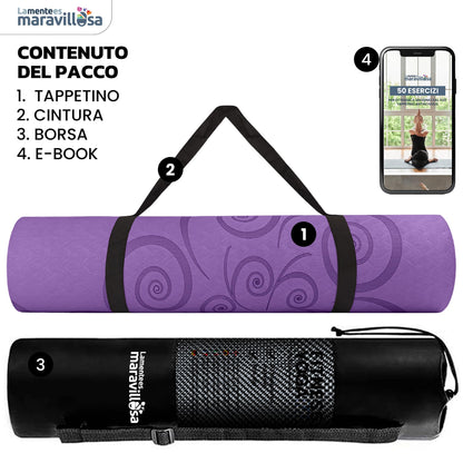 LA MENTE ES MARAVILLOSA - Tappetino per Yoga, Pilates, Fitness o Altri Sport, Tappetino Antiscivolo in TPE con Borsa a Tracolla, Tappetino da Allenamento 183 x 61 cm