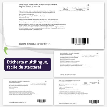 Healthy Origins, Vitamina D3, 2.000 UI, Depot 2-Day-Dose, 360 Capsule, Testato in Laboratorio, Senza Glutine, Senza Soia, non OGM, Dose di 2 giorni di Vitamina D