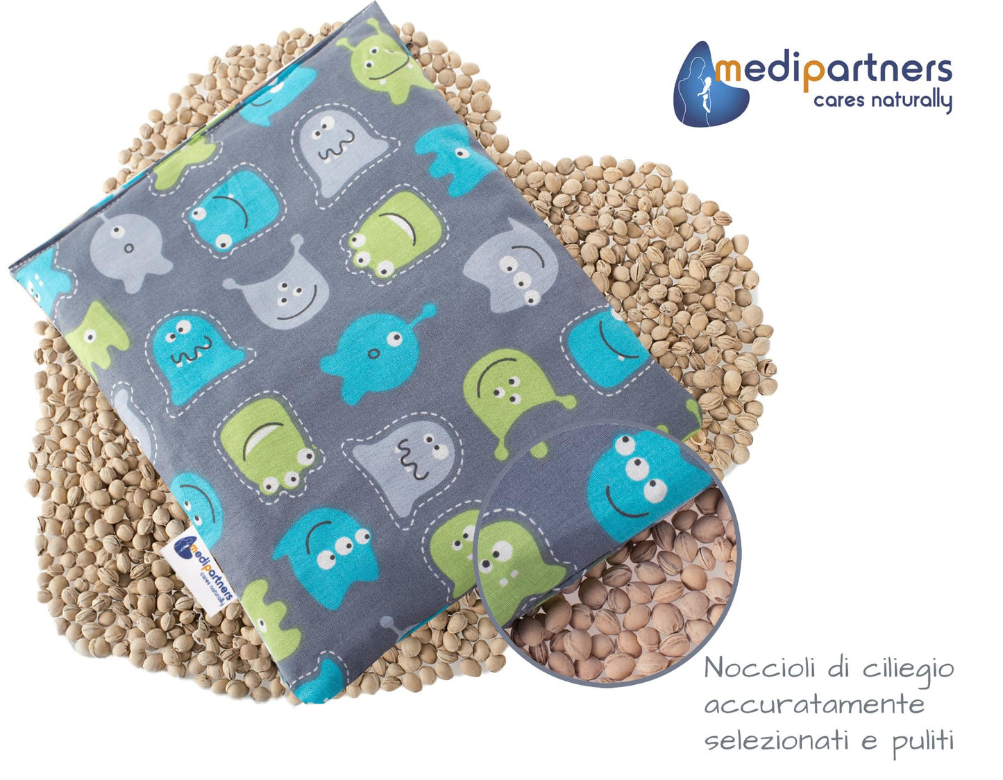 Medi Partners Cuscino termico con noccioli di ciliegia grande 500g rettangolare 20x25cm 100% cotone per terapia del freddo e del calore